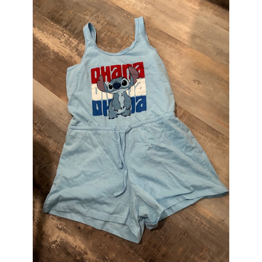 Disney Lilo & Stitch Ohana Light Blue Graphic Romper Sleeveless Size Small 3-5